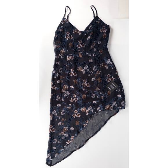 Lulu's Womens Dark Teal Floral Velvet Dress Asymmetrical Mini Cocktail LARGE NWT - Picture 8 of 10